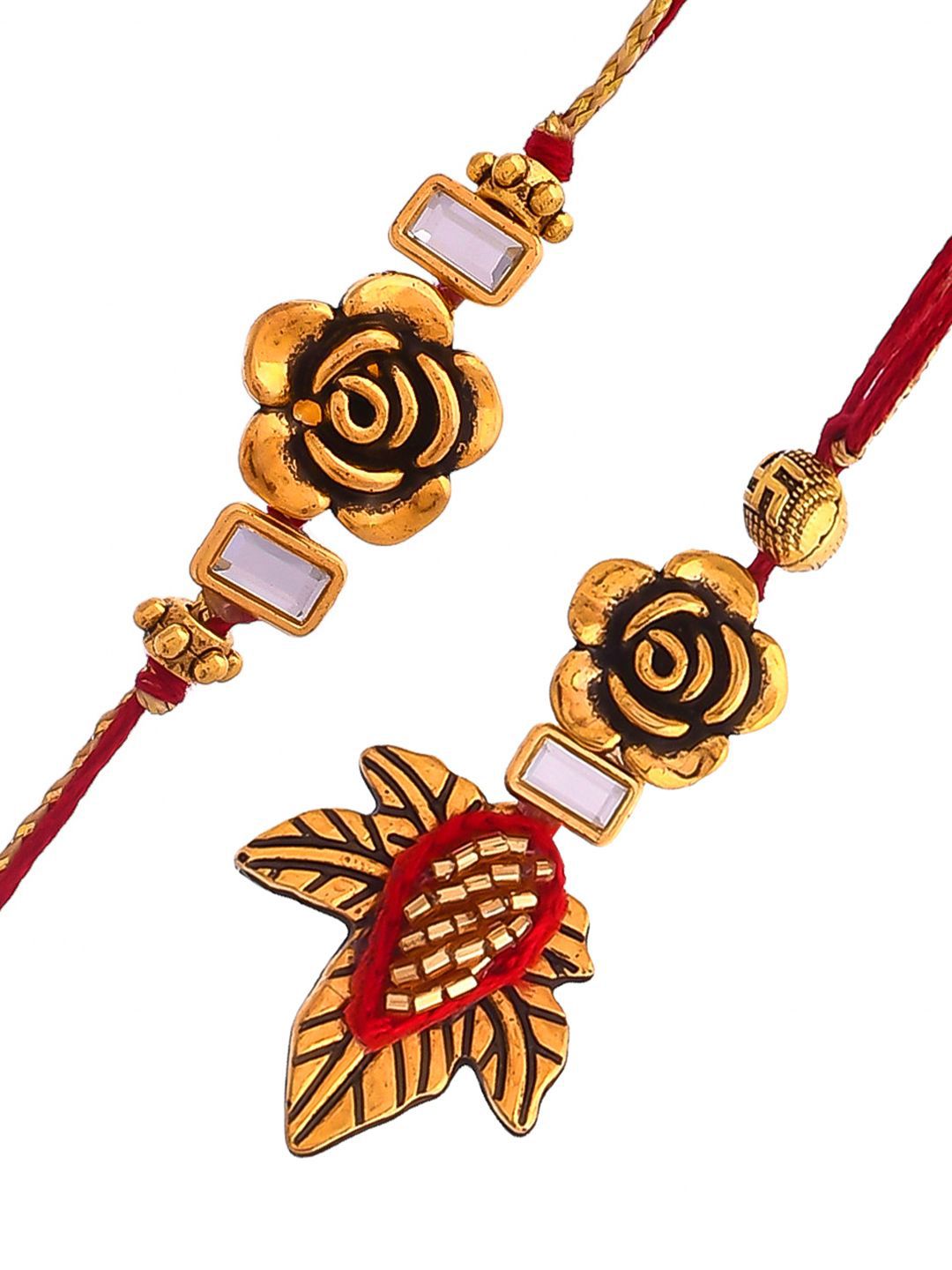 Dhiyona Gold-Toned Beaded Bhaiya Bhabhi Thread Rakhi