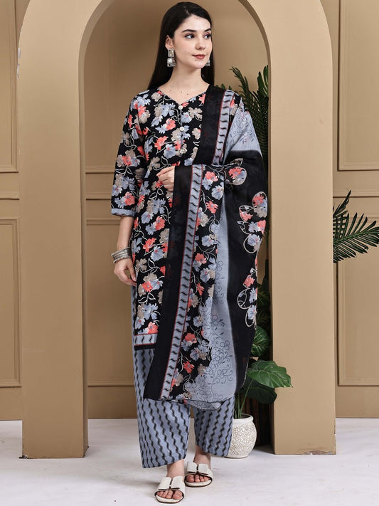 Dhiyona KL Women Printed Cotton Blend Kurta Sets With Dupatta