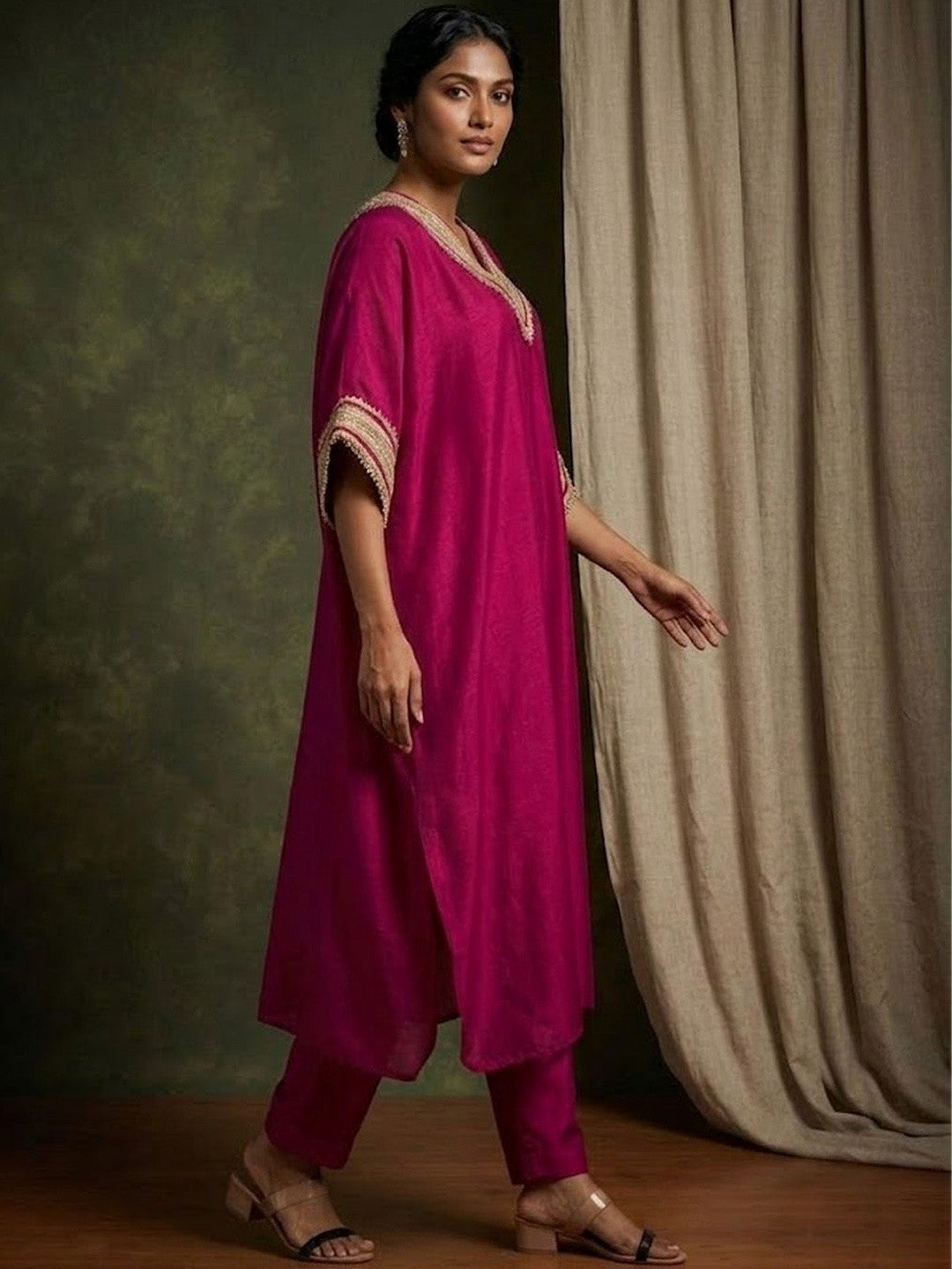 Embroidered V-Neck Kurta & Trousers