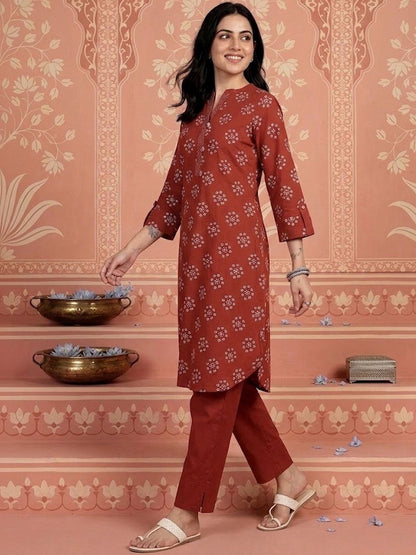 Printed Mandarin Collar Kurta & Trousers