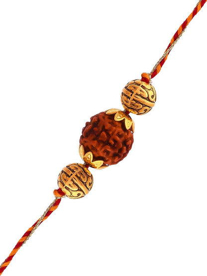 Dhiyona Rudraksh Beaded Braided Thread Rakhi With Roli Chawal & Greetings Card