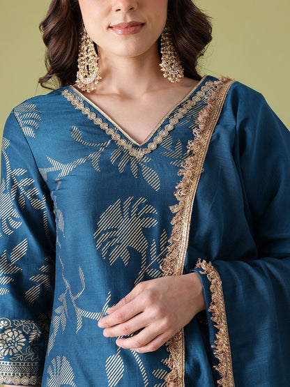 Dhiyona AN Floral Self Design Zari Detail Gotta Patti Republic Day Kurta with Sharara & Dupatta