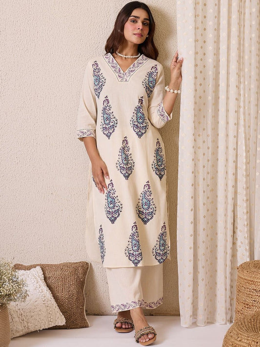 Women Paisley Printed Cotton Kurta with Palazzos