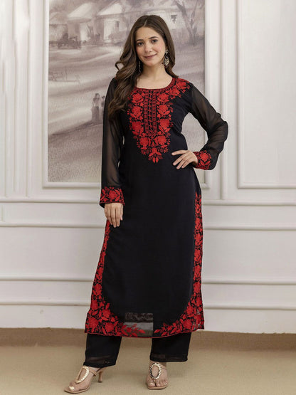 Dhiyona KL Women Ethnic Motifs Embroidered Regular Thread Work Kurta with Palazzos & With Dupatta