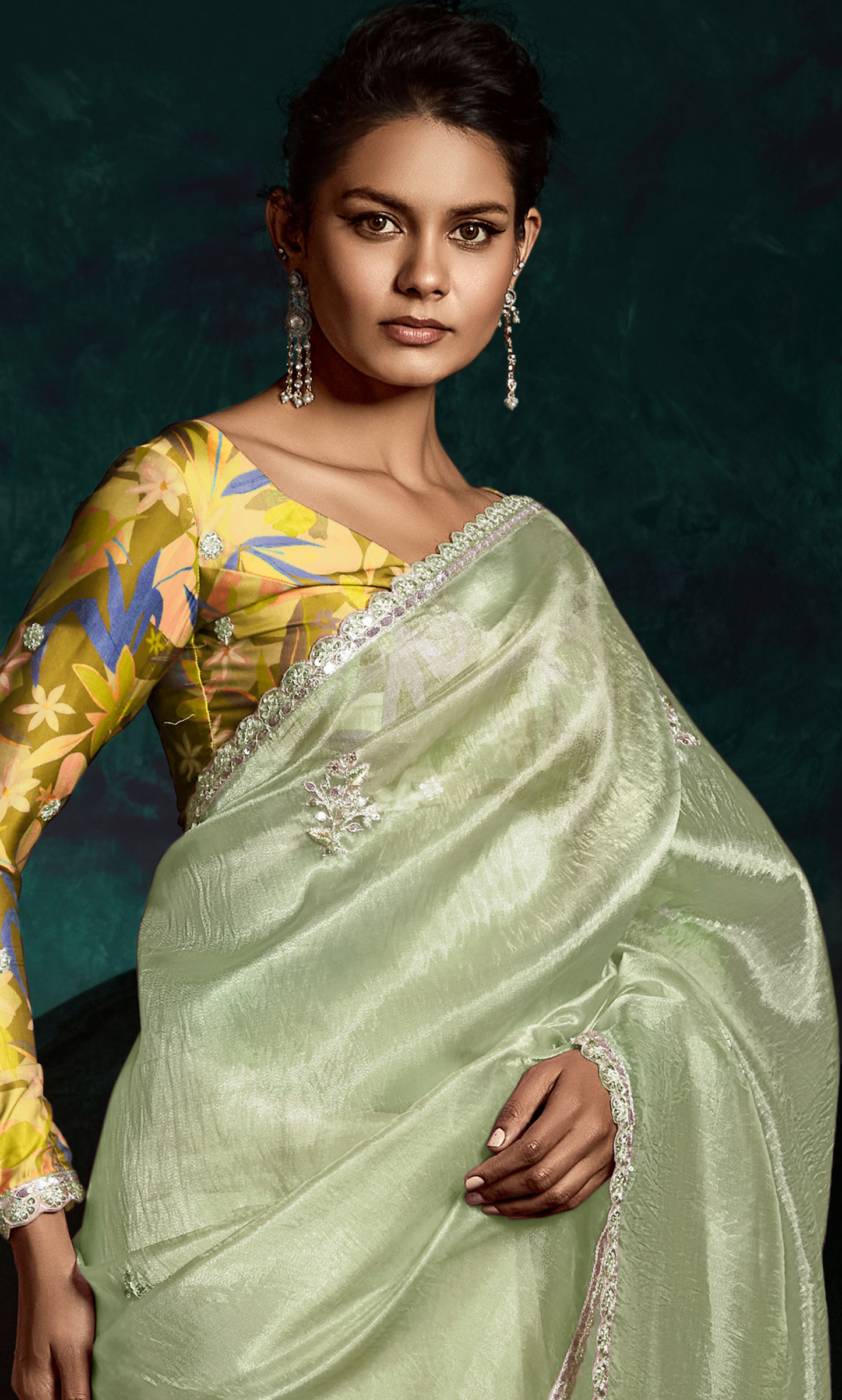 Dhiyona KM Women See Green Designer Organza Saree  “ A Blush Of Elegance