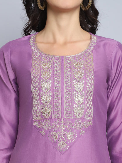 Women Pink Embroidery silk Kurta And Pant Set With Dupatta