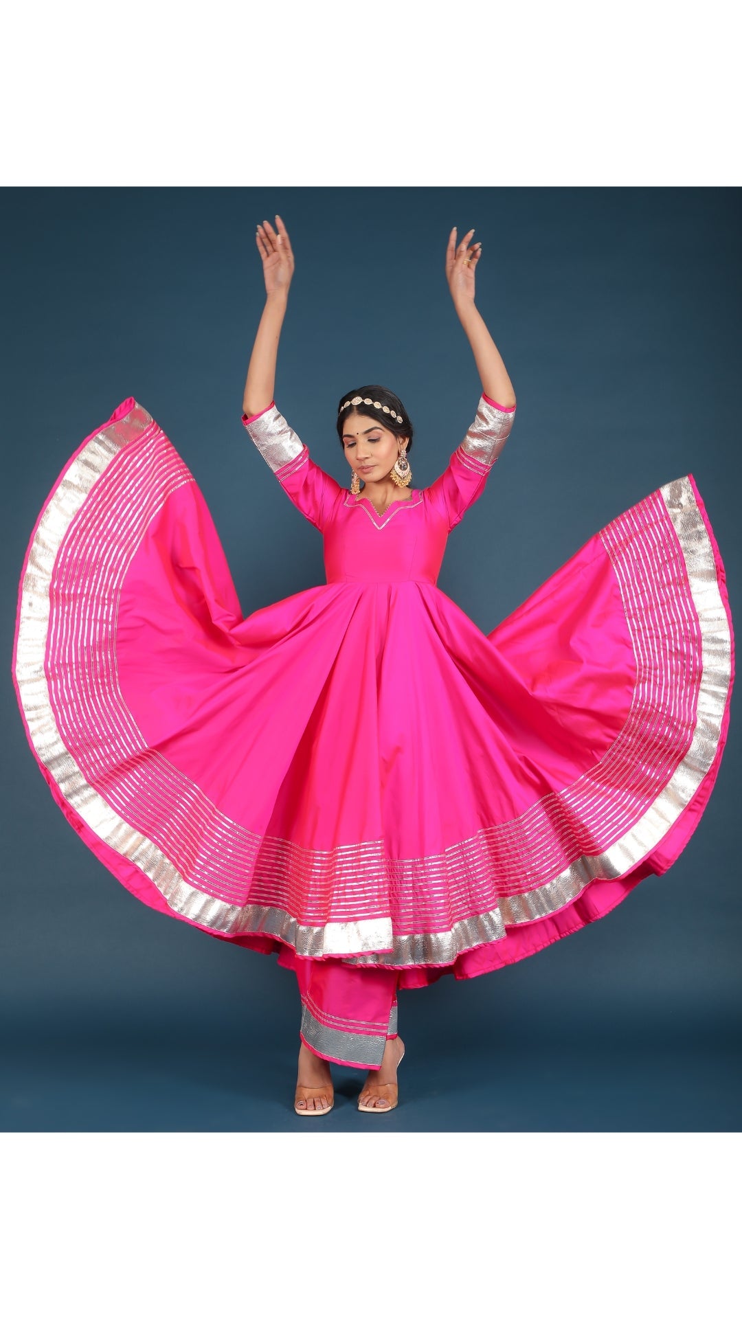 Amber Hot Pink Taffeta Silk Anarkali Set