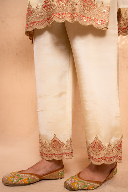 Sargi Tissue Embroidered Cream  Suit Set