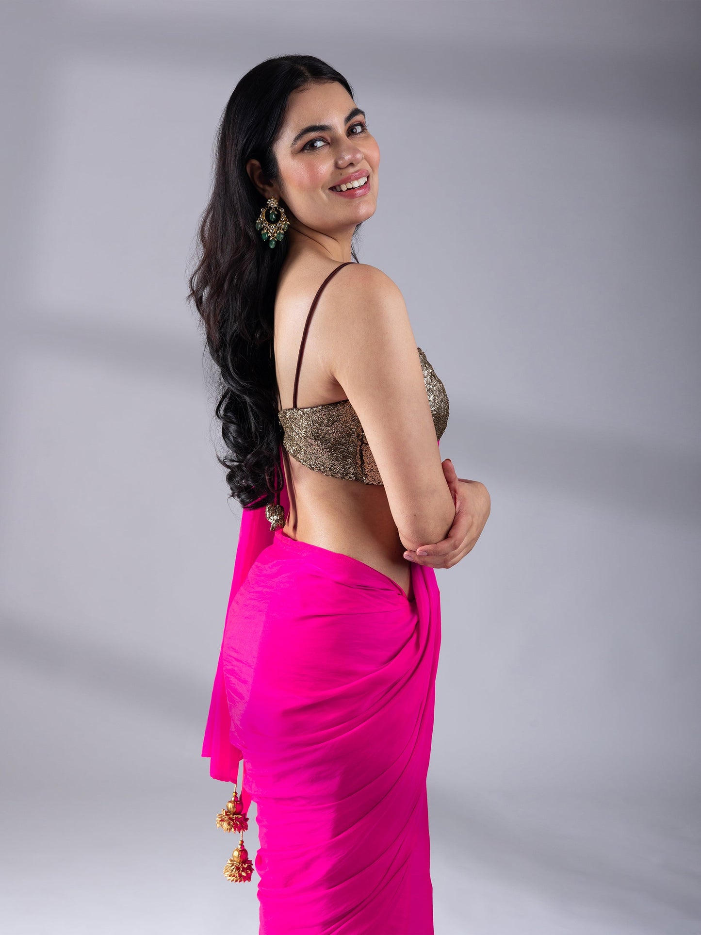 Dhiyona ST Fuchsia Flush Paradise Satin Saree
