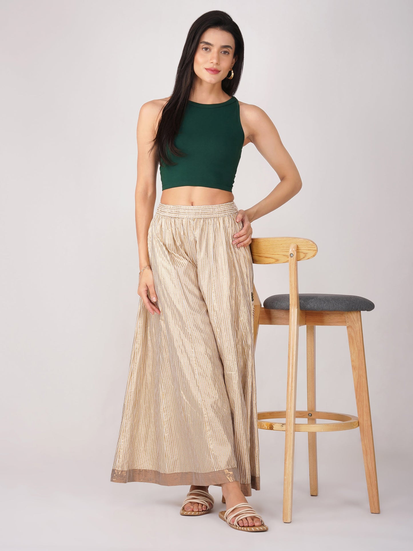Dhiyona ST Women's Stretchy Knitted Halter Neck Green Crop Top