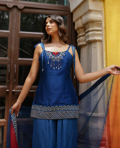 Aaria Blue Chanderi Suit Set