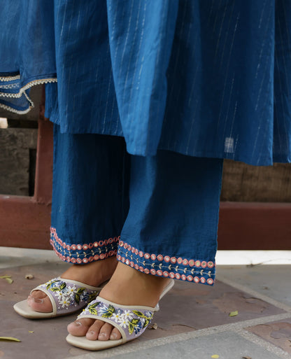 Rekha Blue Cotton Lurex Suit Set