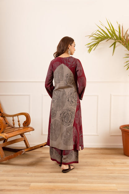Karen Burgundy printed kurta pant set