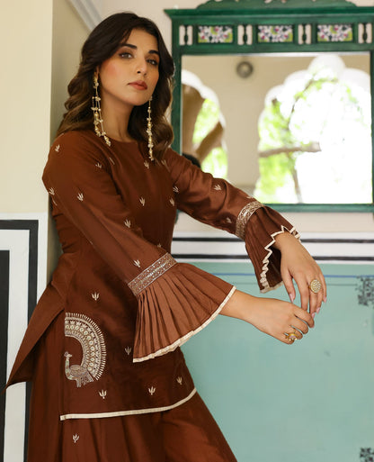 Kanira Brown Chanderi Kurta Set