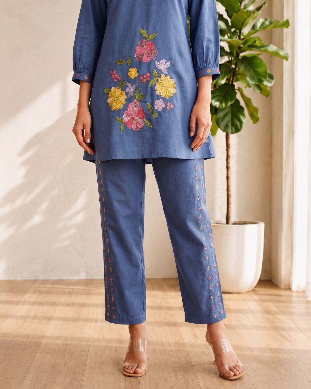 Darika cobalt embroidery co-ord set