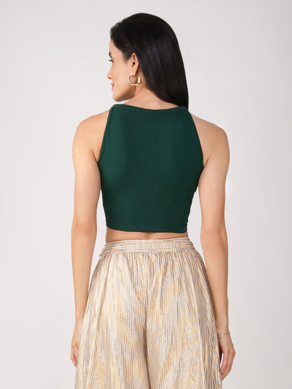 Dhiyona ST Women's Stretchy Knitted Halter Neck Green Crop Top