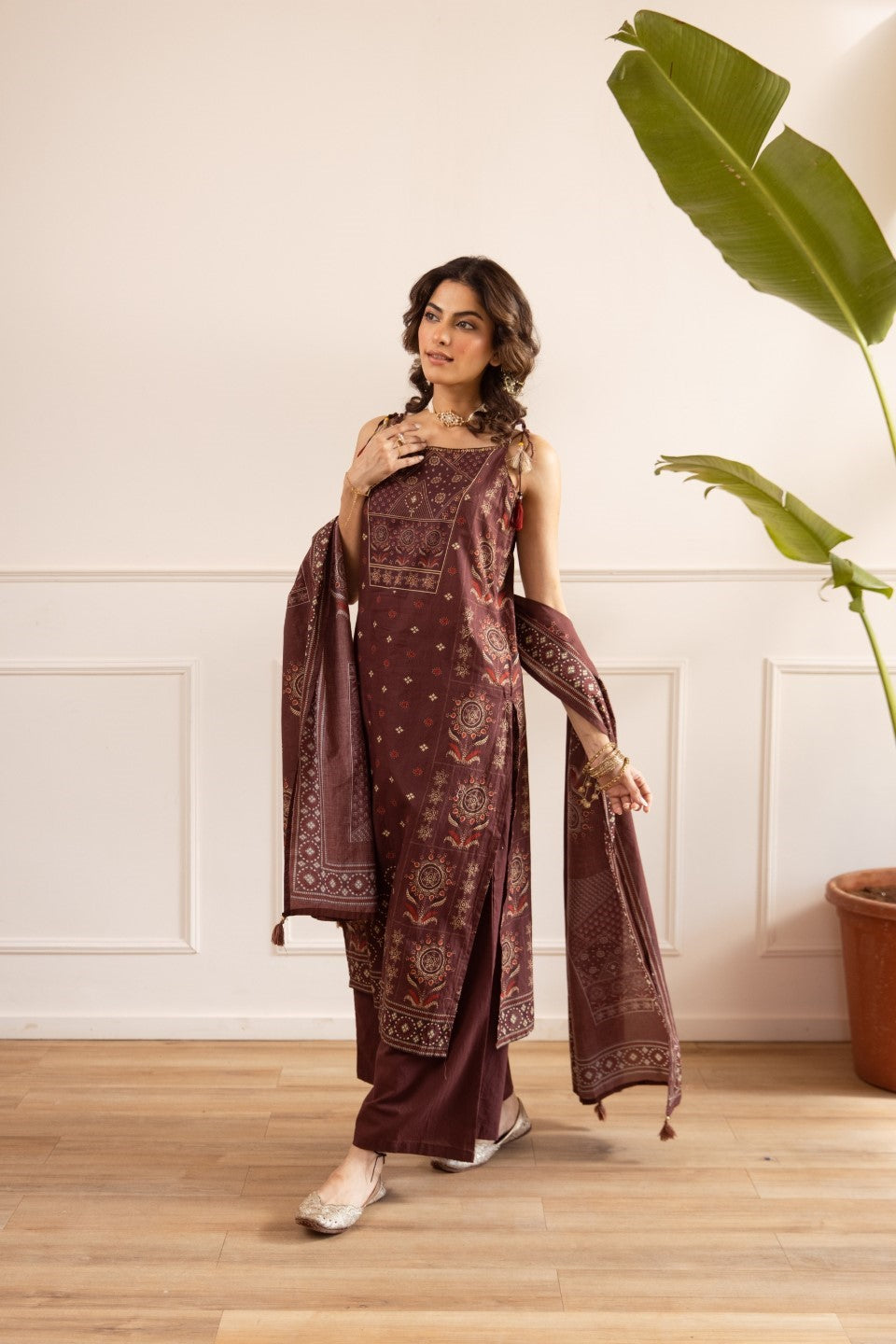 Karen sepia cotton suit set