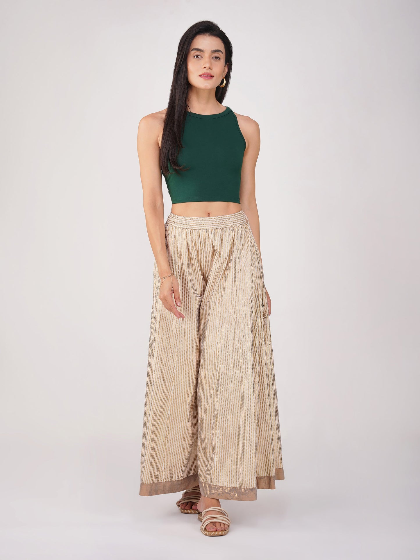 Dhiyona ST Women's Stretchy Knitted Halter Neck Green Crop Top