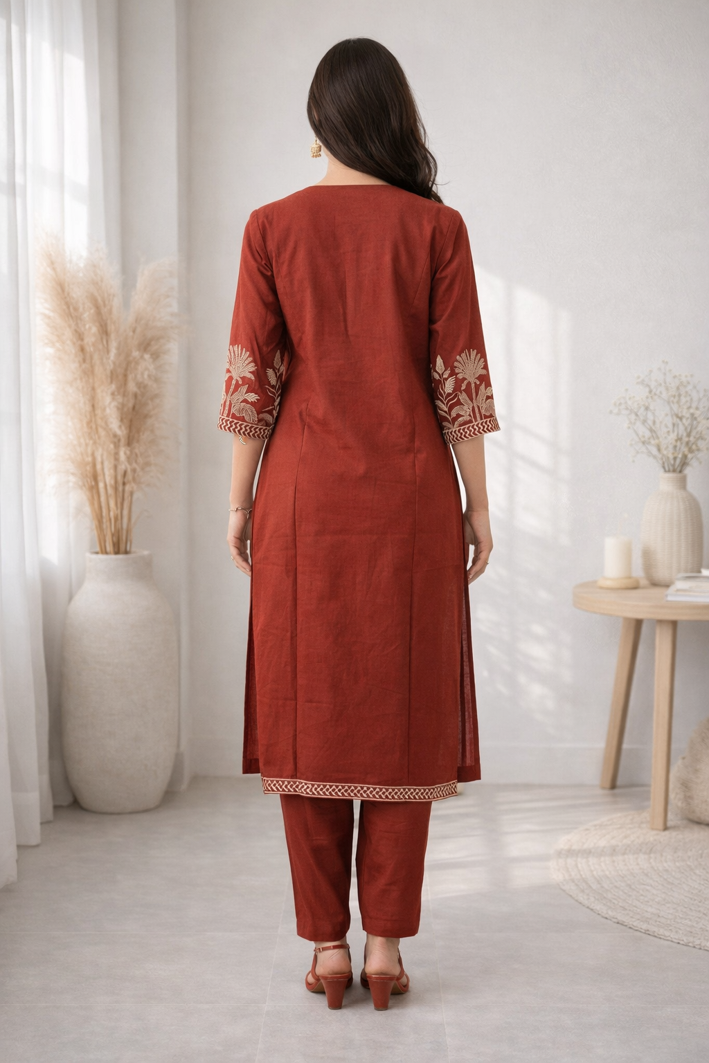 Mohini Brick Embroidered Kurta Pant Set