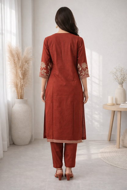 Mohini Brick Embroidered Kurta Pant Set