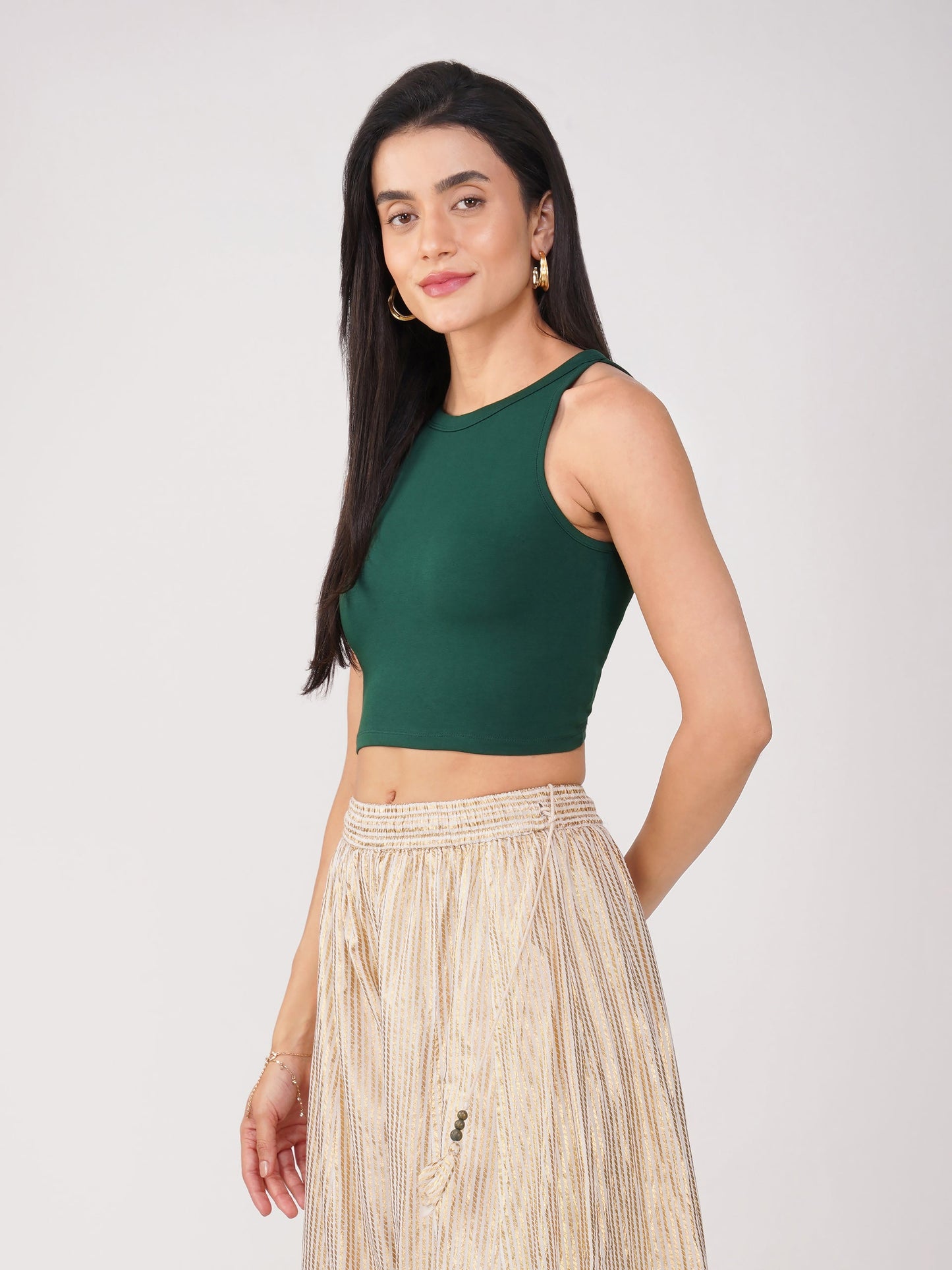 Dhiyona ST Women's Stretchy Knitted Halter Neck Green Crop Top