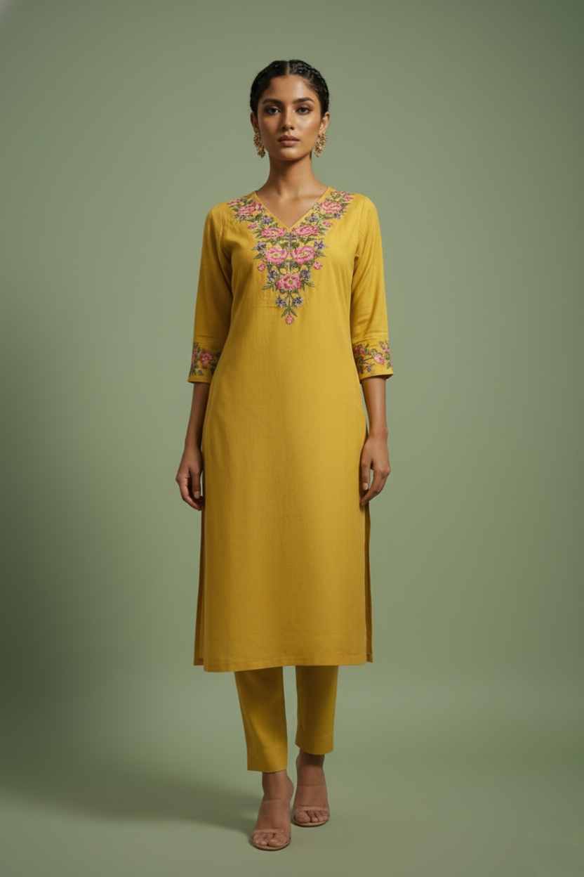 Chandri Wattle Embroidered Kurta Pant Set
