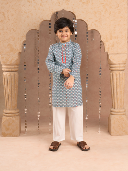 Jaipur Boys Grey  Kurta and Pyjama Ethnic Set