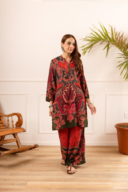 Karen cardinal printed cotton coord set