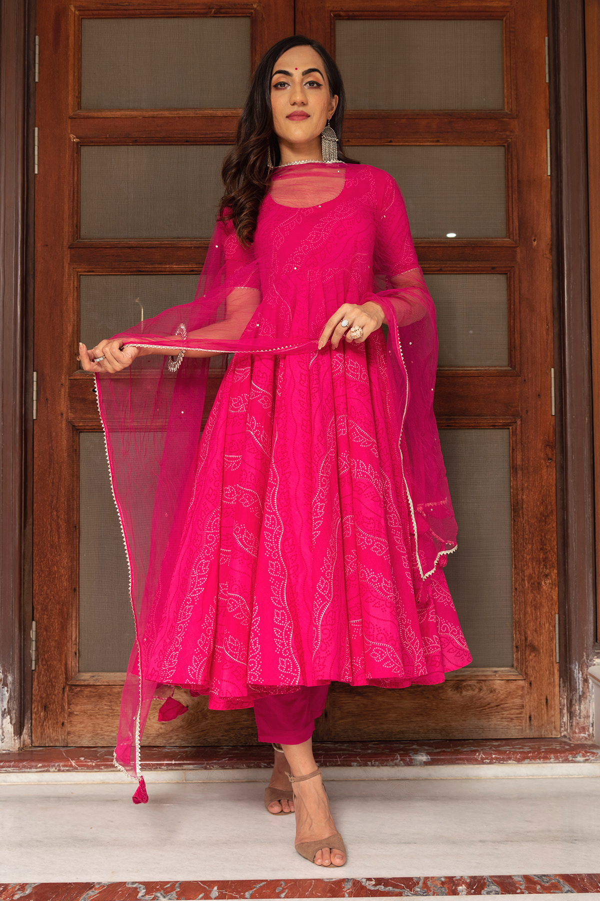 Bhandhej Pink Cotton Anarkali Set