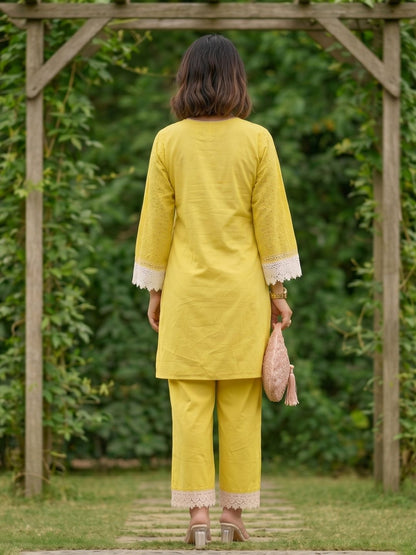 Subarna Amber Cotton Shchiffli Co-ord Set