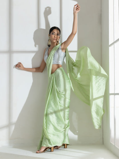 Dhiyona ST Mint Silver Printed Butter Chiffon Saree