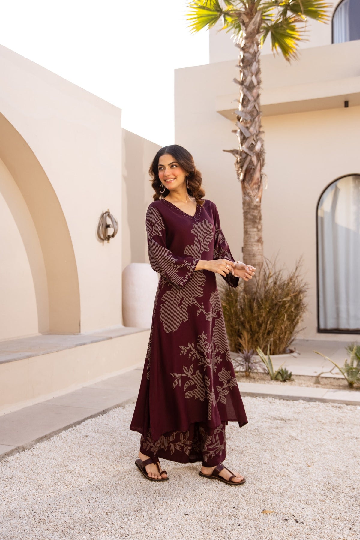 Karen cabernet printed kurta pant set