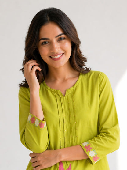 Jayna Lime Embroidered Kurta Pant Set