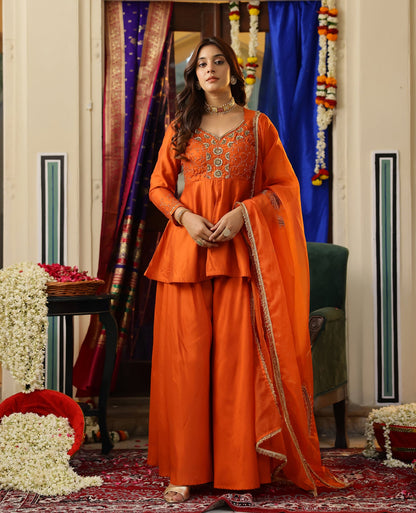 Avni Rust Orange Chanderi Suit Set