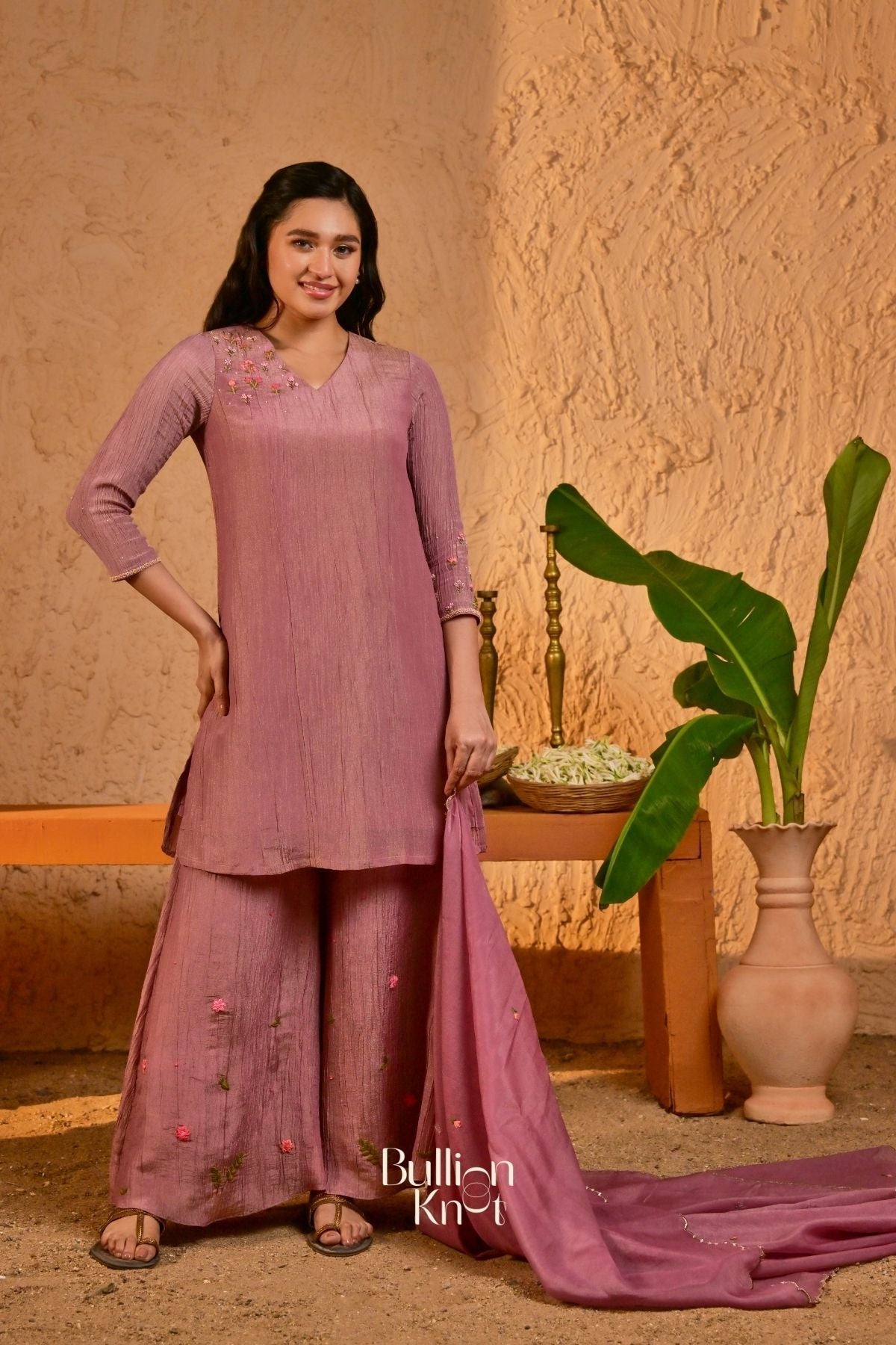 Dhiyona BN Phoolkari Lavender Thread Work Kurta Set