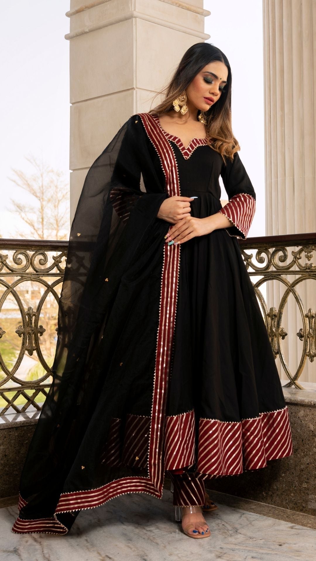 Hina Black And Maroon  Anarkali Set