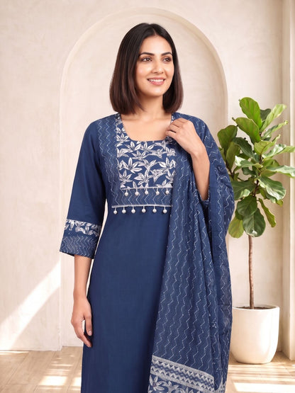 ARANYA INDIGO IKAT PRINT PURE COTTON SUIT SET