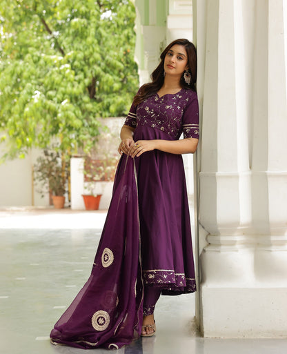 Pattika Purple Cotton Suit Set