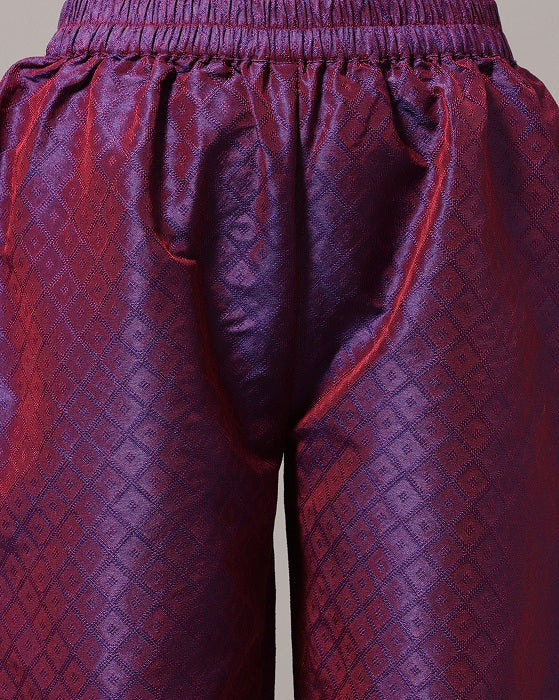 Dhiyona VR Women's Voilet Zari Embroidered Kurta With Three Quater Sleeves Paired With Tonal Bottom And Dupatta