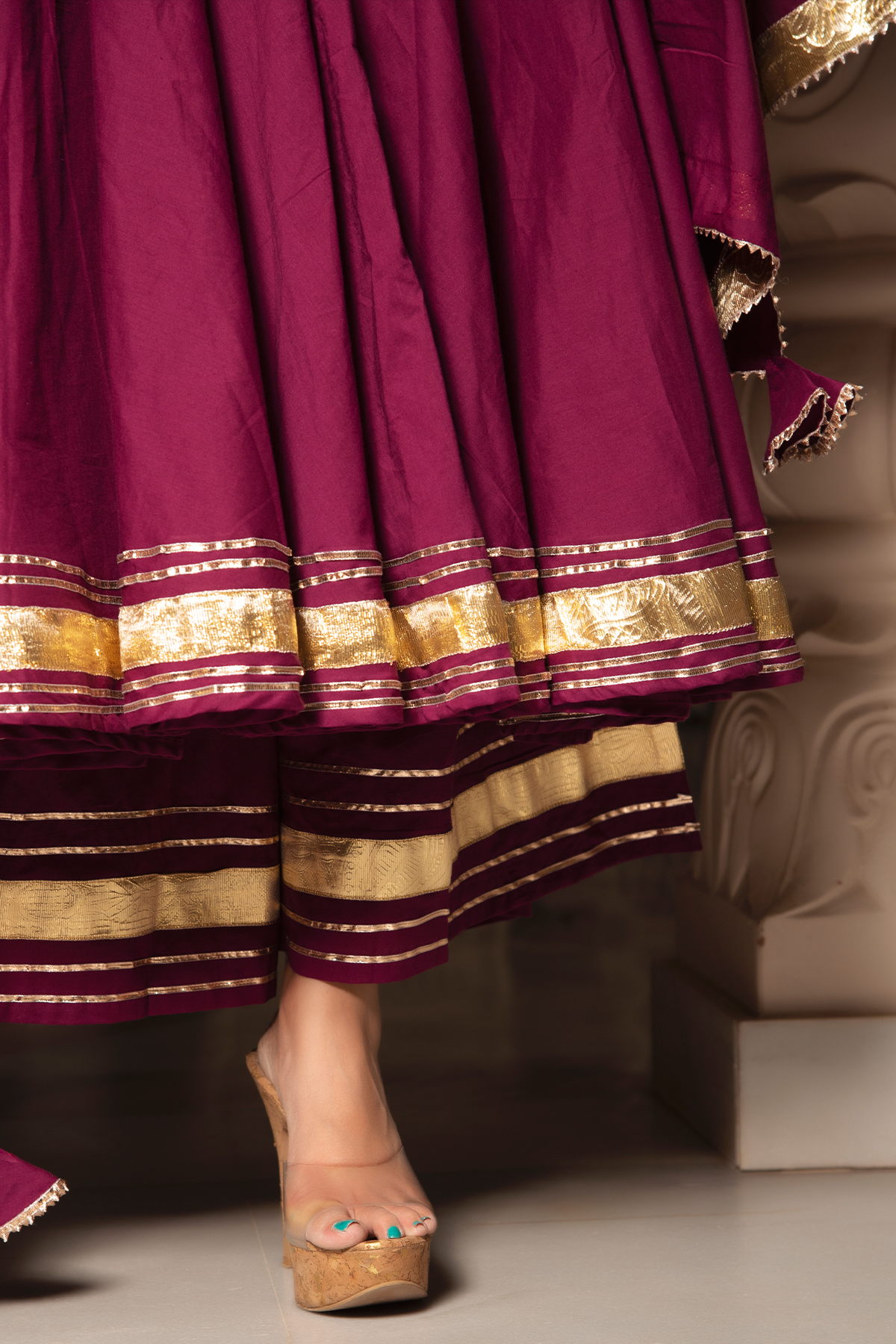 Burgundy Pure Cotton Anarkali Set