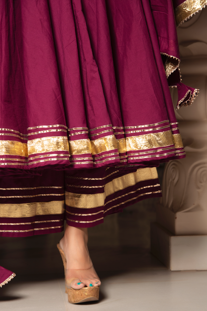 Burgundy Pure Cotton Anarkali Set