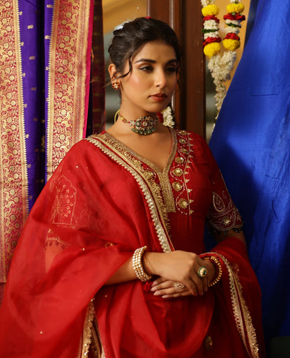 Vasudha Maroon Chanderi Suit Set