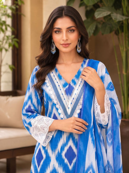 ARANYA ICE IKAT PRINT COTTON SUIT SET