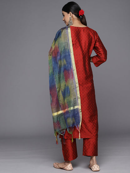 Dhiyona VR Women's Round Neck Yoke Embroidered Straight Kurta Paired With Tonal Bottom And Printed Dupatta
