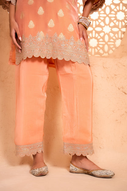 Isvan Tissue Embroidered Peach  Suit Set