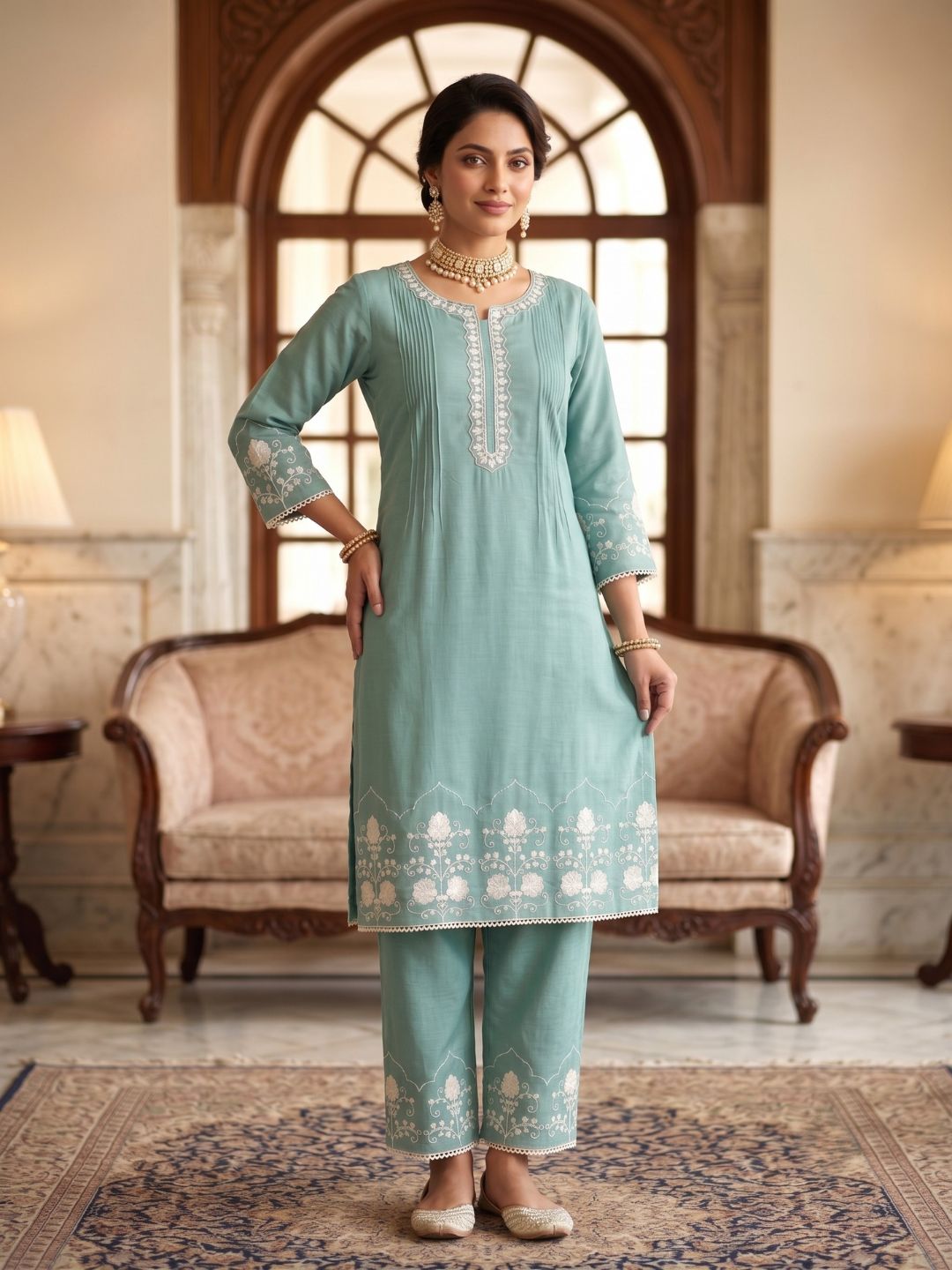 Lisba Teal Embroidered Lawn Suit Set