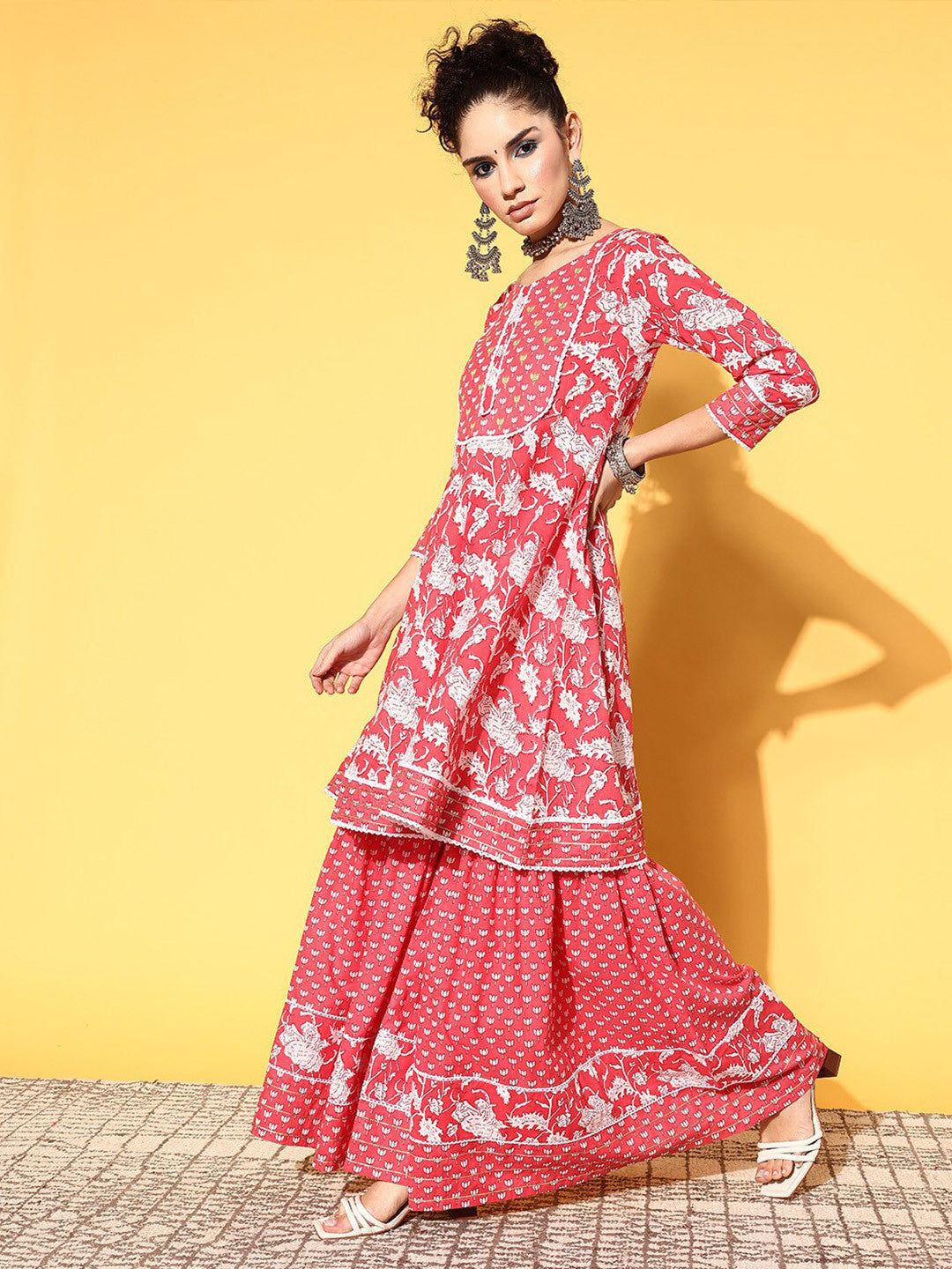 Floral Printed Kurta Sharara With Dupatta Pure Cotton Sets