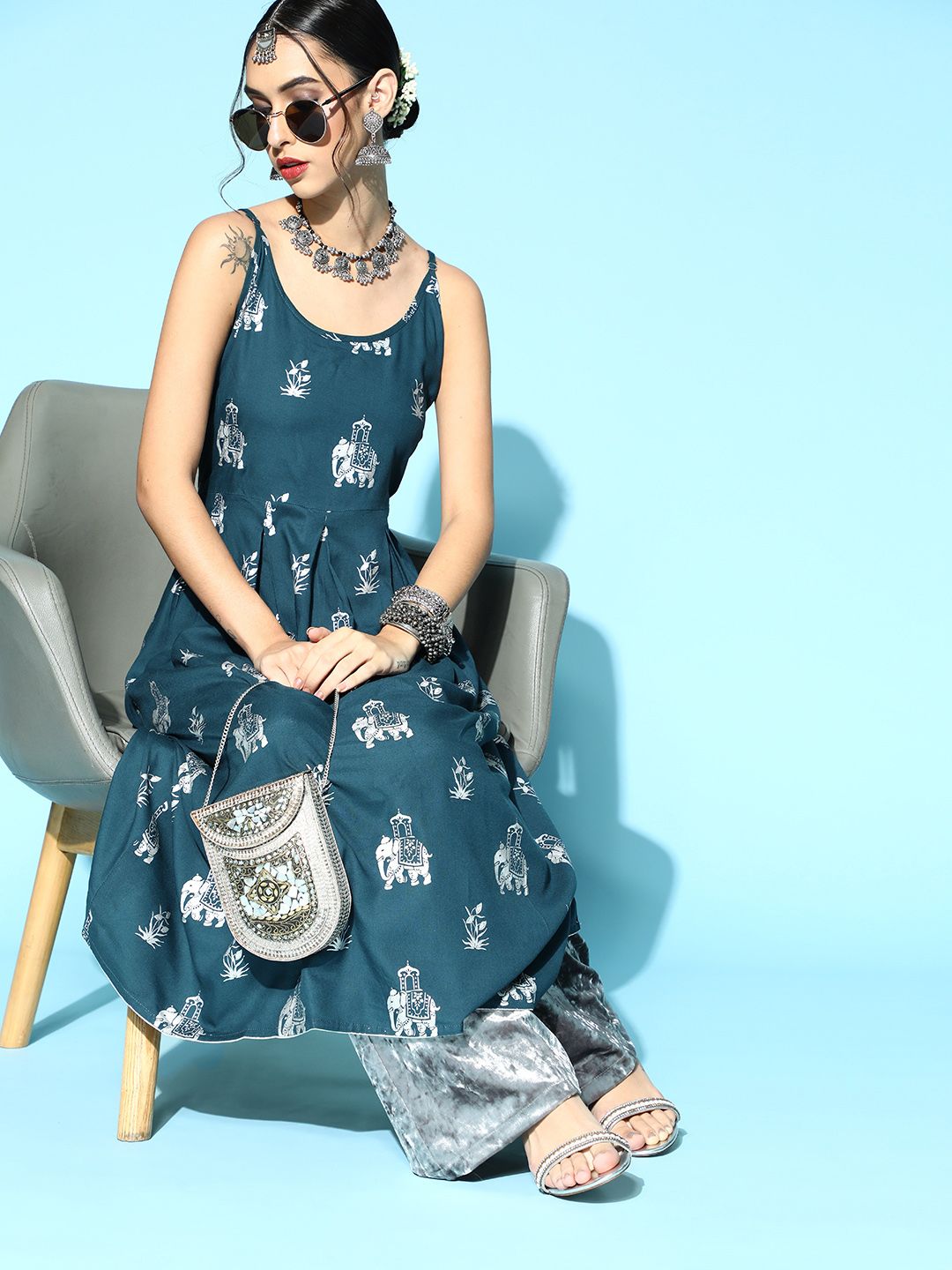 Dhiyona OD  Tranquil Teal Fit & Flare Kurta