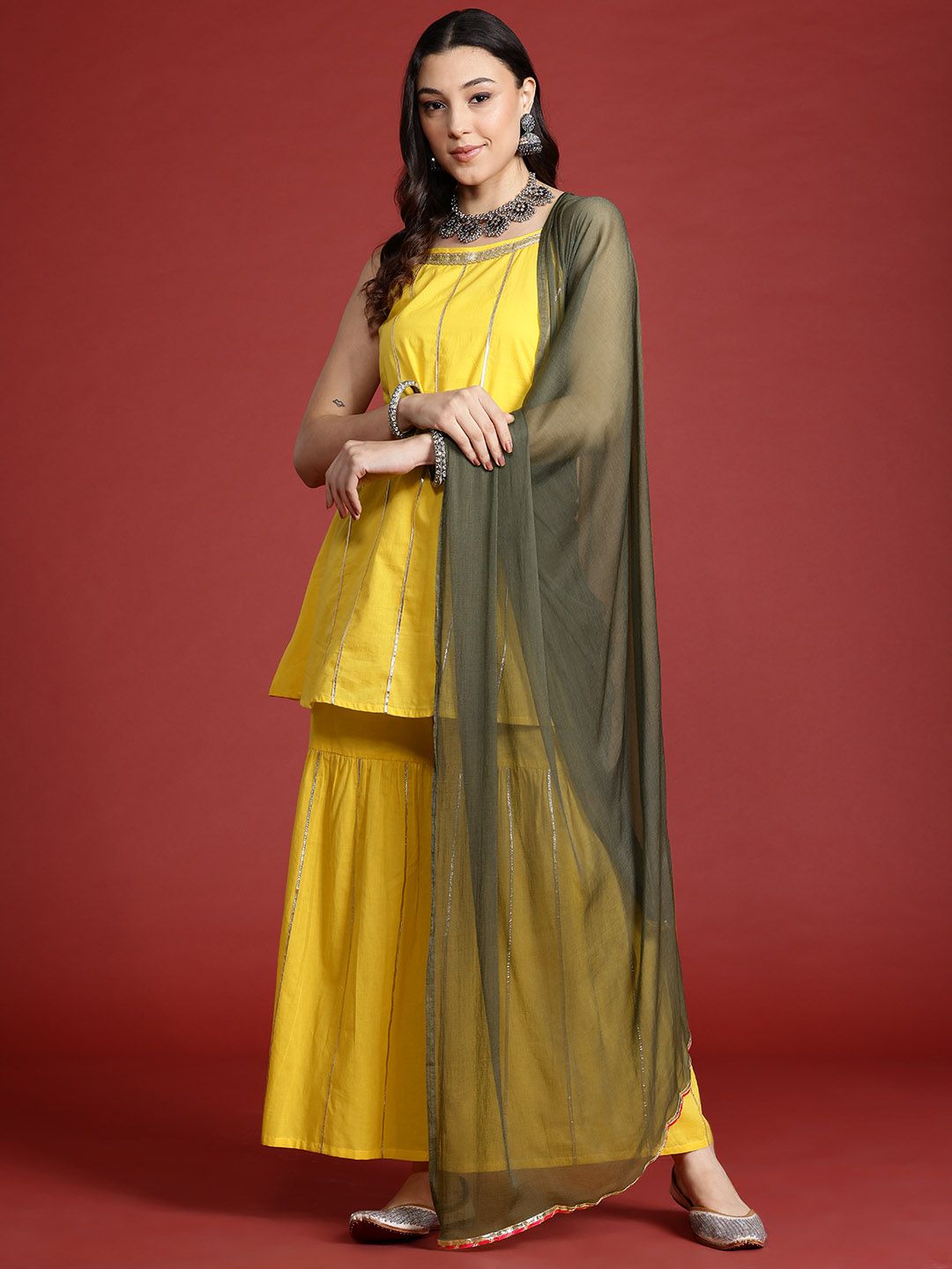 Dhiyona AN Tyohar Collection Gotta Patti Pure Cotton Kurti with Sharara & Dupatta
