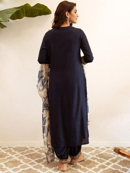 Dhiyona IE Women Ethnic Motifs Embroidered Regular Kurta with Salwar & With Dupatta